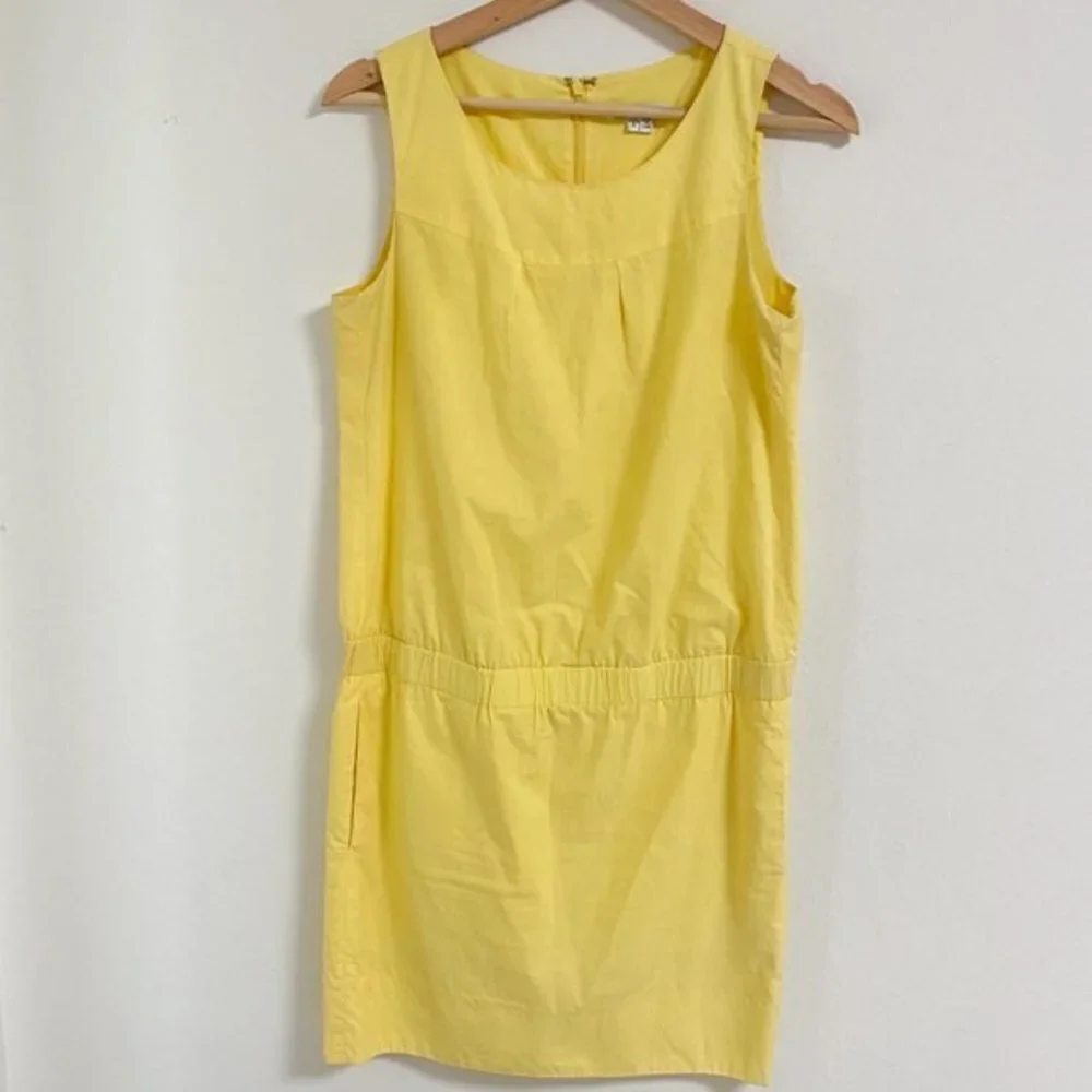 Vince yellow 100% cotton sleeve less straight cut dress